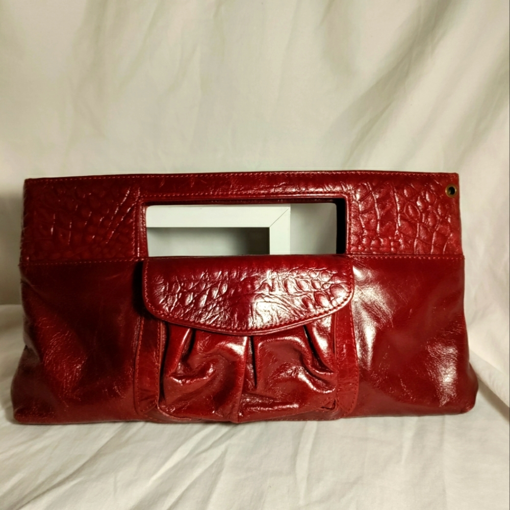 Red leather handbag clutch